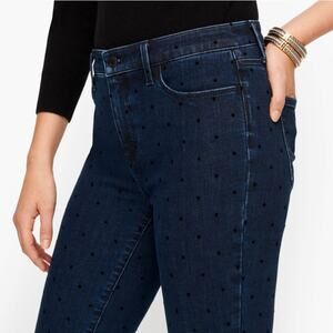 Talbots High Waist Skinny Blue Jeans Black Velvet Polka Dots Womens Size 8